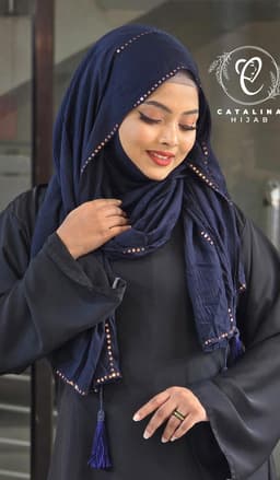 Sequin work mini pleated cotton hijab