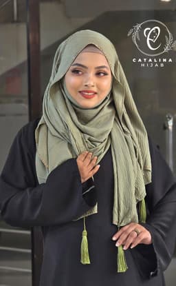 Sequin work mini pleated cotton hijab