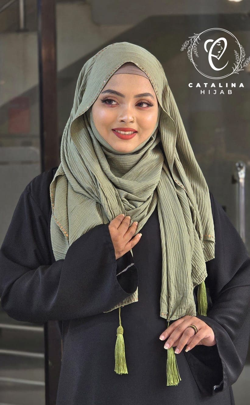 Sequin work mini pleated cotton hijab