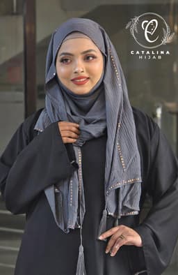 Sequin work mini pleated cotton hijab