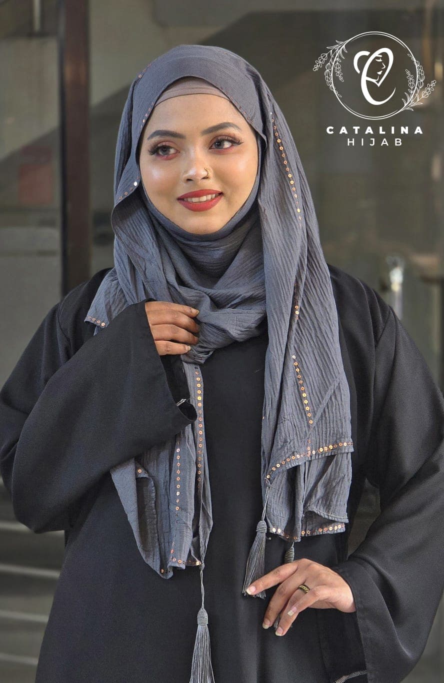 Sequin work mini pleated cotton hijab