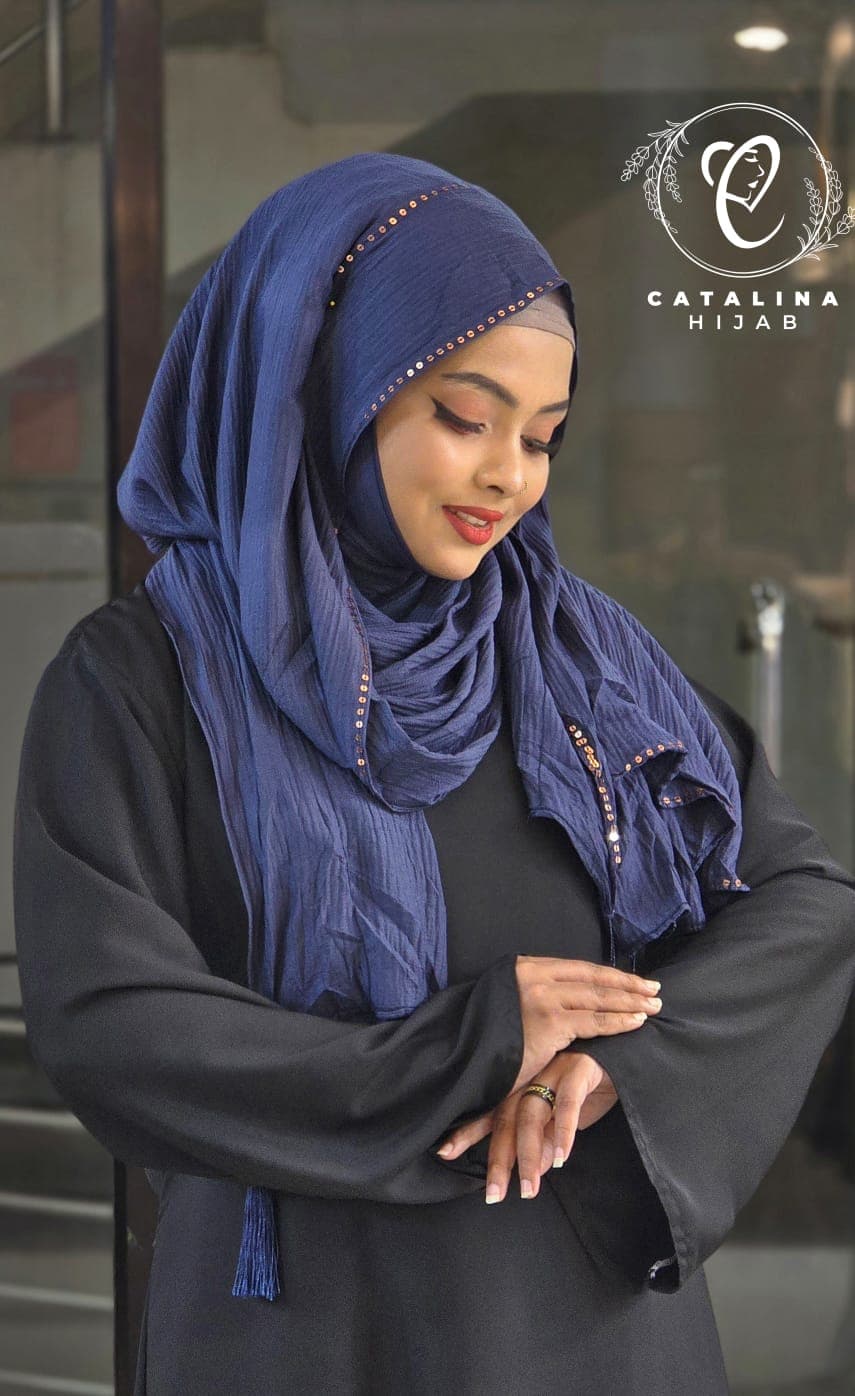Sequin work mini pleated cotton hijab