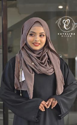 Sequin work mini pleated cotton hijab